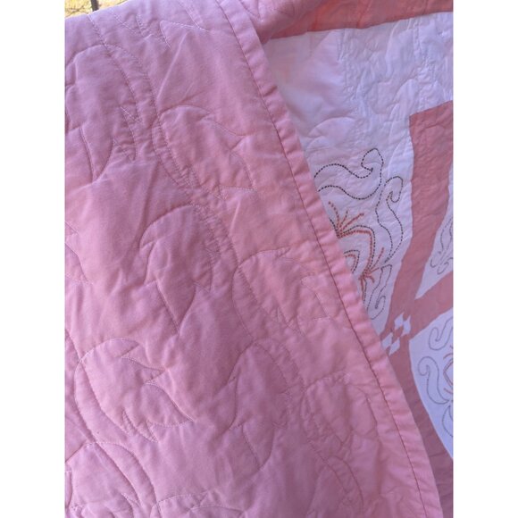 Vintage 1970s Cross Stitch Flower Quilt Cotton 75x100 - Picture 15 of 16